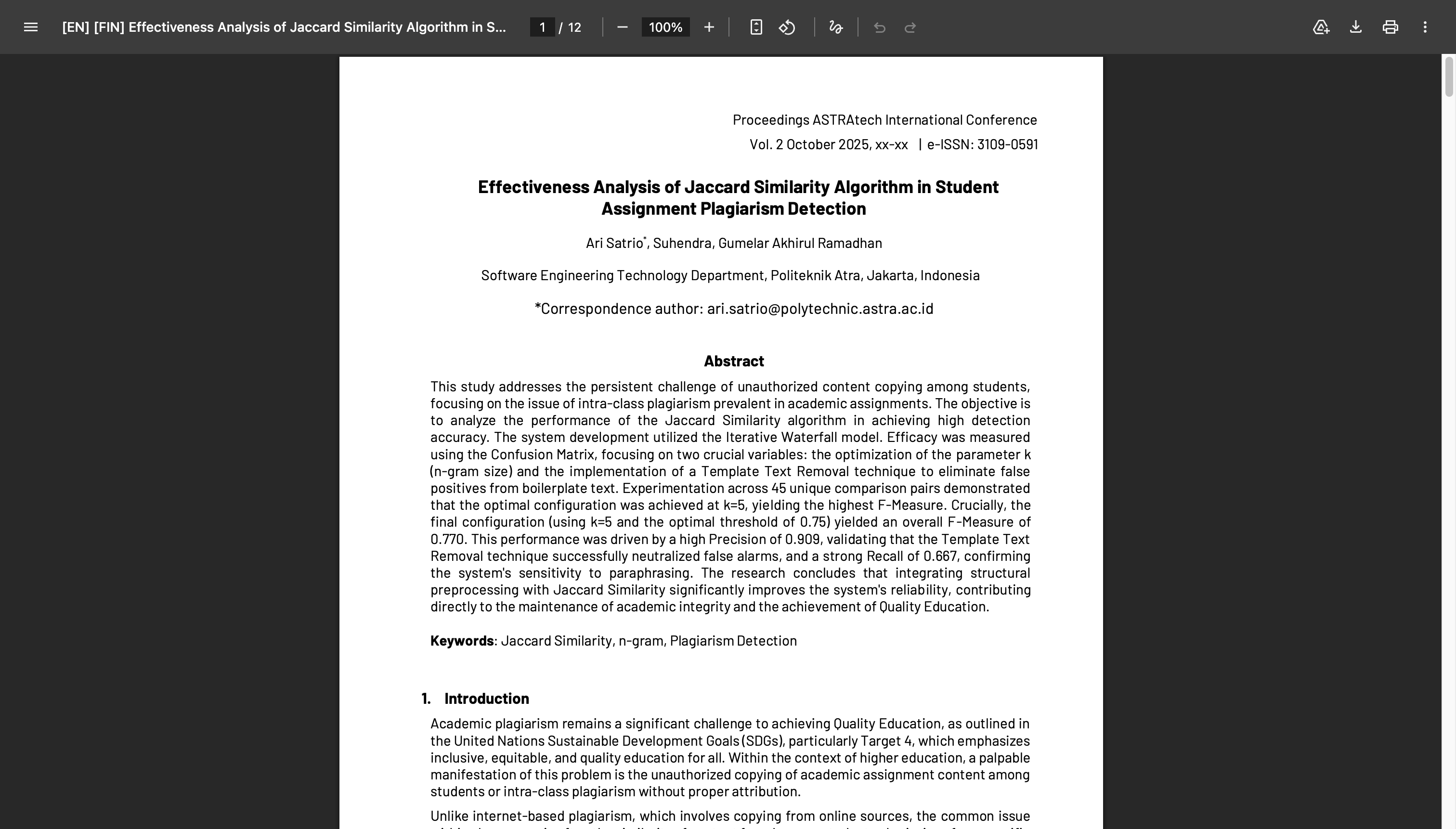 Paper Effectiveness Analysis of Jaccard Similarity Algorithm